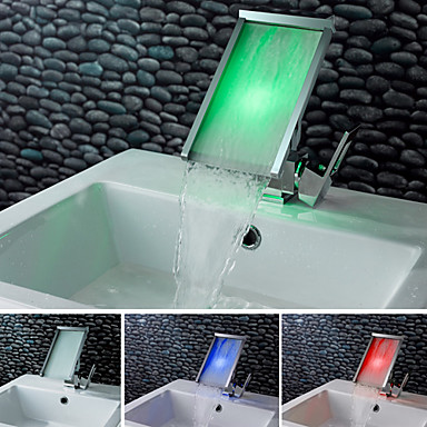  Contemporary Color Changing LED Waterfall Bathroom Sink Faucet