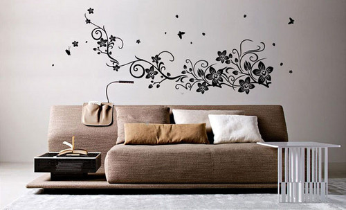 Flower Vine with Fly Butterfly Wall Sticker