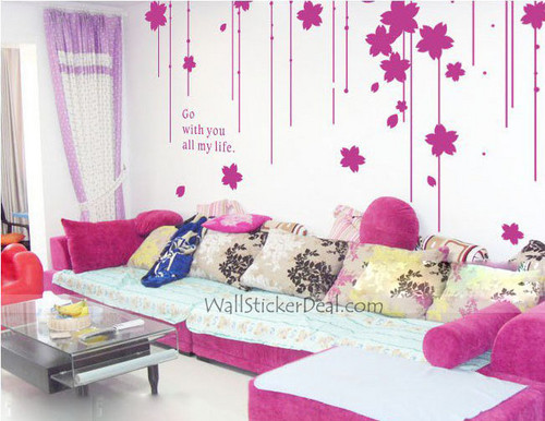 Go With You All My Life Flower Curtain Wall Stickers