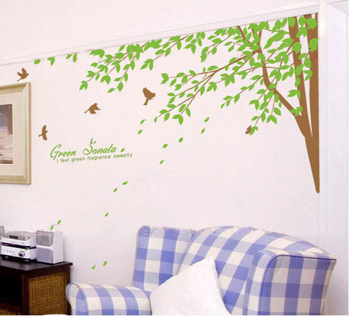 Green Sonata Tree With Birds Wall Sticker