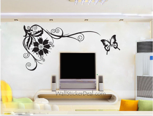 Phoenix Tail Flower With Butterfly Wall Stickers