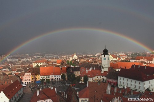 Rainbow in Sibiu city Romania, Transylvania Roumanie