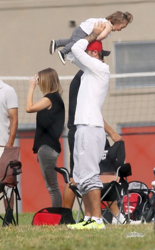  Sept. 22nd - LA - David and Harper watching the boys play Fußball