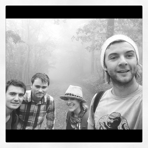 Emmet, Dave, Laura and Keith hiking in the West Virginia fog
