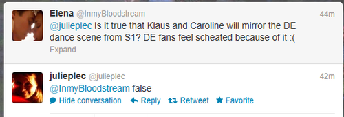  Julie Plec denies Klaroline TVD S04 rumered spoilers on Twitter