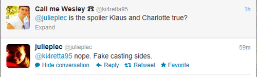  Julie Plec denies Klaus&Charlotte rumour on Twitter