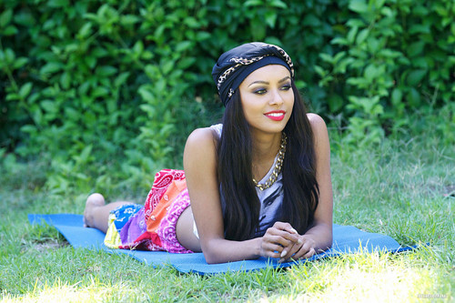  Kat Graham doing yoga in the park in Hollywood