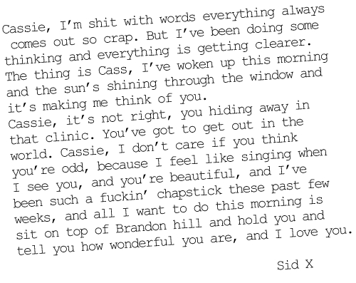 Sid's letter to Cassie