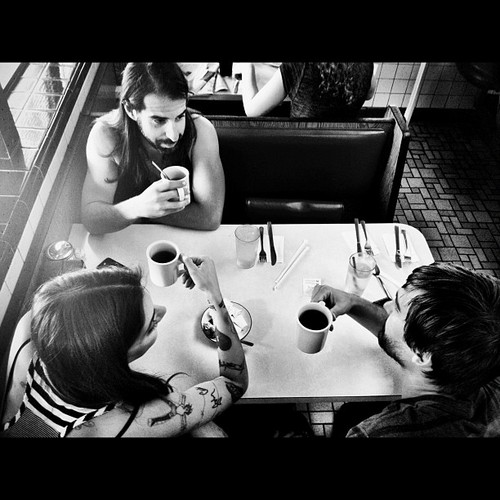  The band drinking coffee