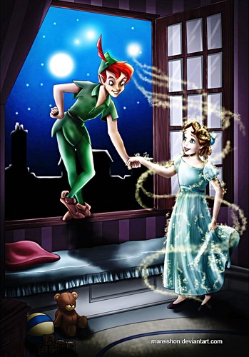  Walt Disney fan Art - Peter Pan, Tinker klok, bell & Wendy Darling