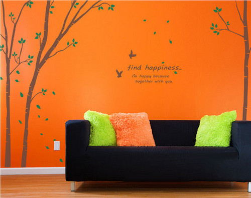  Find Happiness pohon With Birds dinding Sticker