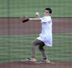  Josh throws first pitch