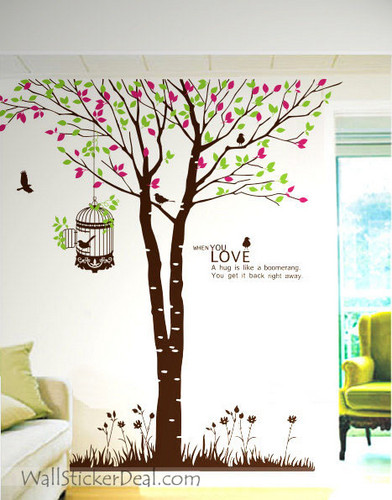  When anda Cinta Giant pokok and Birds dinding Sticker