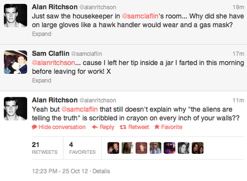  Sam Claflin and Alan Ritchson on twitter