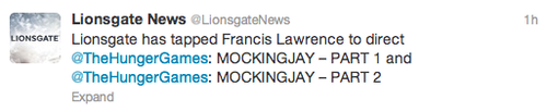 CONFIRMED: Francis Lawrence to Direct Mockingjay Films