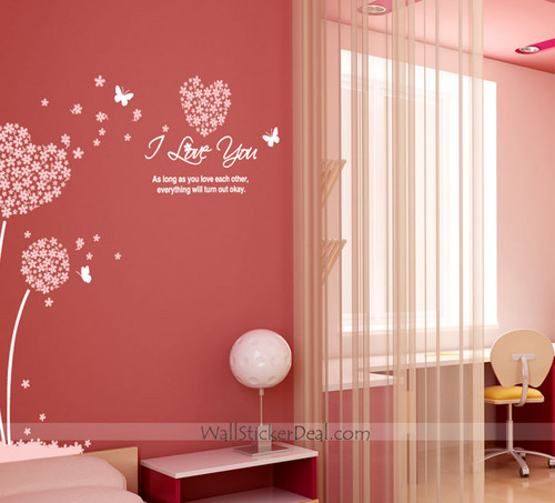 I Love You Heart Sharped Flower and Butterfly Wall Decals