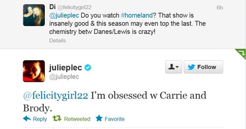  Julie Plec is such a huge Carrie/Brody shipper, she’s so obsessed with them xD