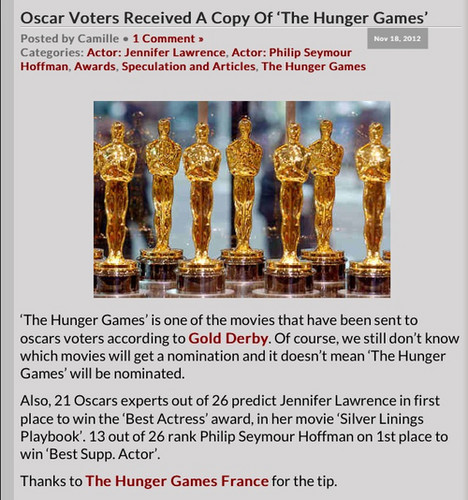  Oscar voters received a copy of 'The Hunger Games'