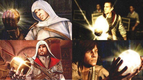  Altair, Ezio, Connor, Desmond And The mela, apple Of Eden