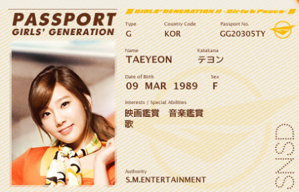  Girls' Generation passports for "Girls' & Peace"