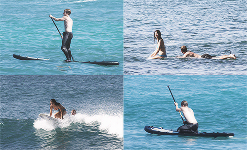  Josh Hutcherson & Jennifer Lawrence surfing in Hawaii