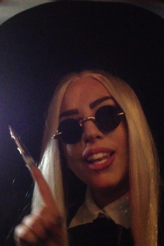  Gaga in NYC wearing the fiber-optic wig