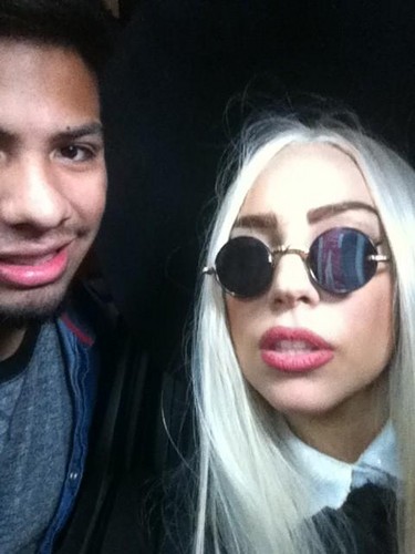  Gaga in NYC wearing the fiber-optic wig
