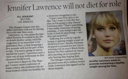  Jennifer Lawrence will not diet for role