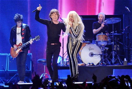  Lady Gaga performing with The Rolling Stones