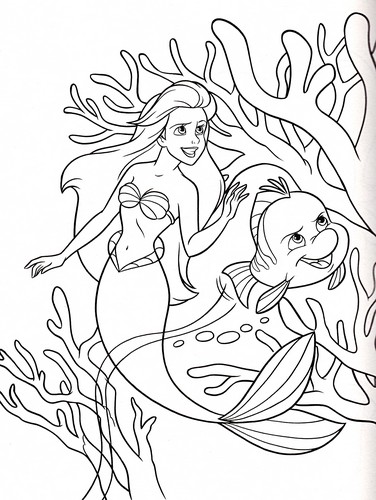  Walt ディズニー Coloring Pages - Princess Ariel & ヒラメ