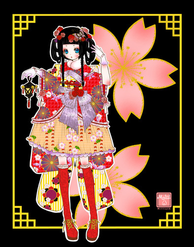  日本动漫 girl 和服