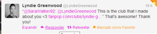  Lyndie Greenwood saw her club on 潮流粉丝俱乐部 and tweet me