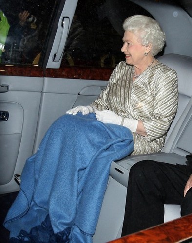 Queen Elizabeth II is all smiles as she is seen leaving the Royal Albert Hall  in London
