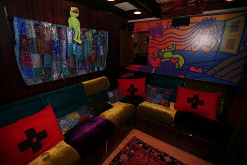Photos of the interior of 'The Born Brave Bus'