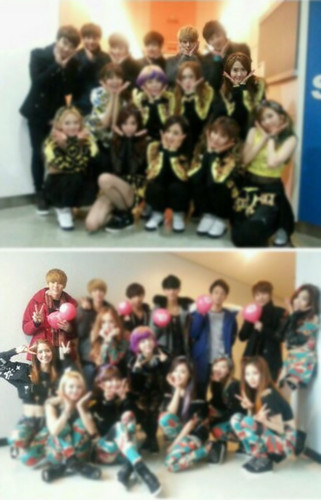 SNSD group تصویر with EXO-K and EXO-M