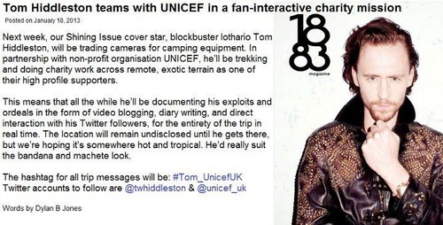  Tom Hiddleston teams with UNICEF in a fan-interactive charity mission