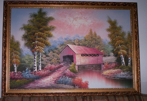  Covered Bridge Framed Painting (Oil on Canvas) (39" x 27")