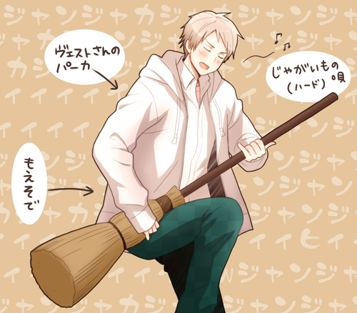 Prussia jamming on his broom