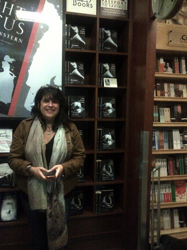  E L James in front of a display of her vitabu this week.