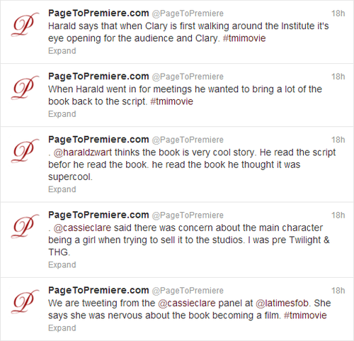 Tweets from the TMI panel at the LA Times Festival of Books [Movie Hints!]