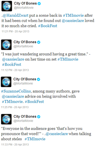  Tweets from the TMI panel at the LA Times Festival of 책 [Movie Hints!]