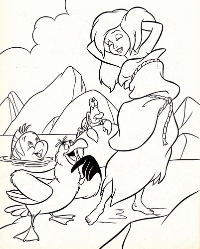  Walt Дисней Coloring Pages - Flounder, Scuttle, Sebastian & Princess Ariel