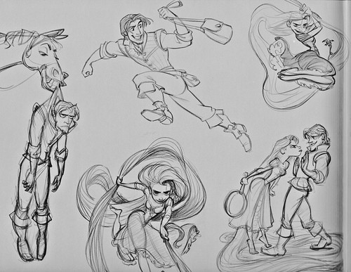 Walt ডিজনি Sketches - Princess Rapunzel, Pascal, Maximus, Eugene "Flynn Rider" Fitzherbert