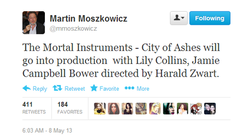  City of Ashes is going to be made into a film!