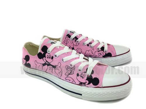  Mickey माउस hand painted गुलाबी shoes