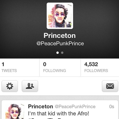  Everybody Follow him on twitter @PeacePunkPrince!!!! B) <3 ;D :* =O ; { )