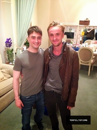  Tom Felton visits Daniel Radcliffe at “The Cripple of Inishmaan" performance