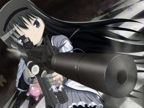  Homura firing a Gun