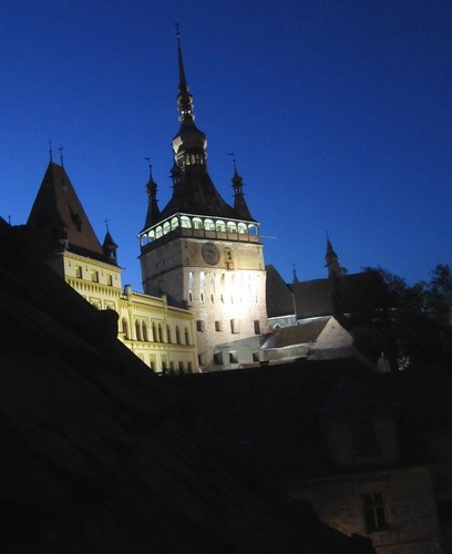  Sighisoara clock tower at night Transylvania Romania eastern Europe