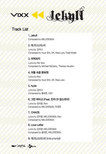  VIXX tracklist for their repackage album 'Jekyll'